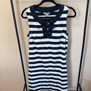 Tommy Bahama Navy and White Striped Lace-Up Tank Dress